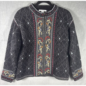 Mac‎ Duff Sweater Woman's Medium Lined Full Zip Up Cardigan Shetland Wool Alpine